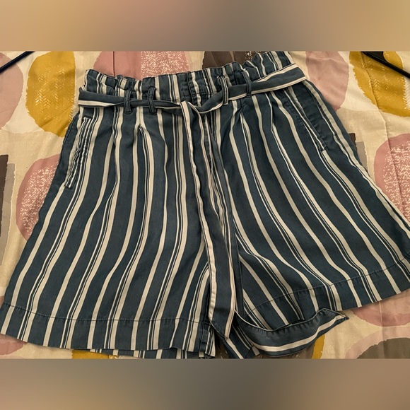 Appraisal Blue and White High Waist Striped Shorts with Belt - Picture 11 of 11